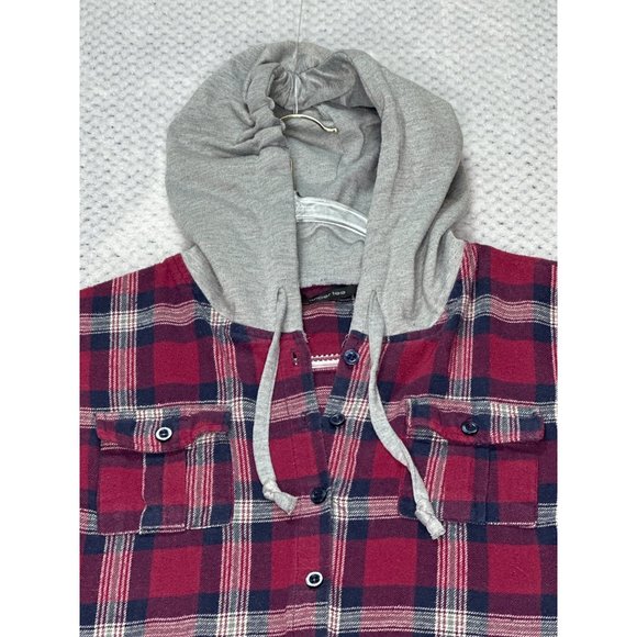 Paper Tee Buffalo Plaid Hoodie Shacket Womens Red Large Medium Weight Long Sleev - Picture 2 of 11